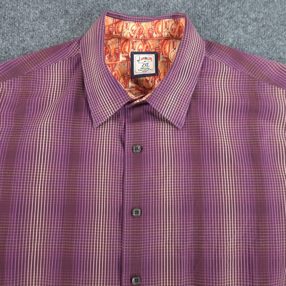 J Garcia Men's XXL 2XL Purple Plaid Button Down Flip Cuff Long Sleeve Shirt